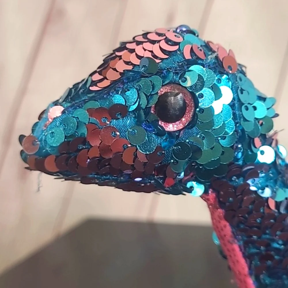 TY Beanie Baby Flippables TREMOR Dinosaur Blue Pink Sequins 6" NASA SpaceX - Picture 3 of 16